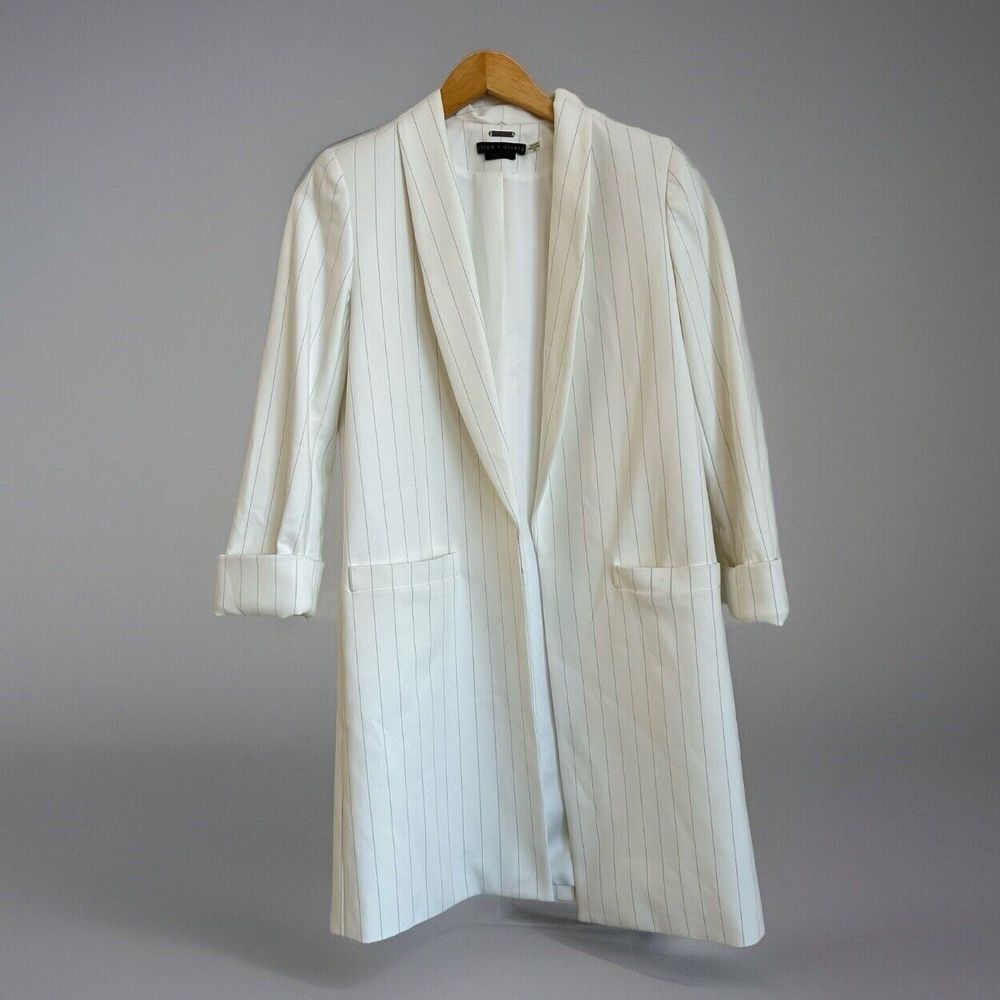 Alice + Olivia || Kylie‎ Longline Pinstripe Blazer Open Jacket White XS